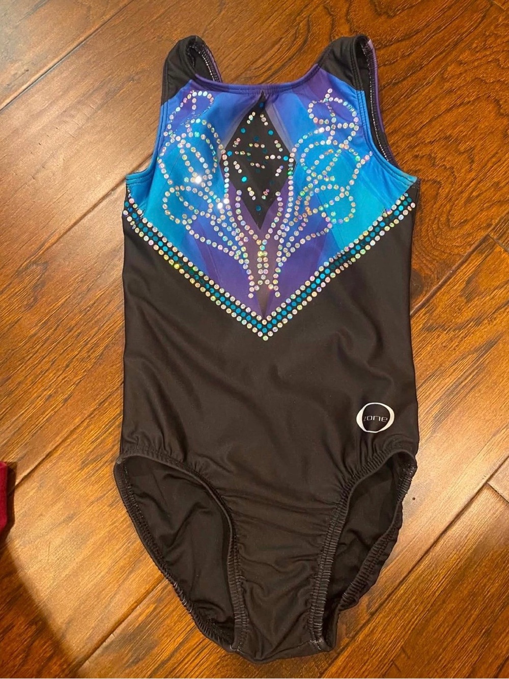 Ozone Black Leotard with Blue & Purple Jewel Accent